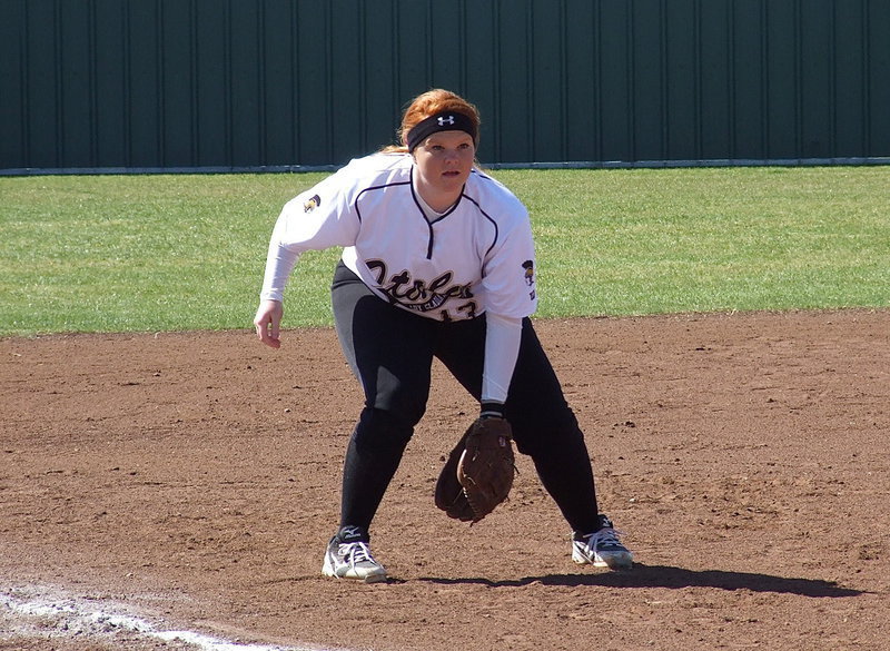 Image: Katie Byers(13) working hard at third-base for the Lady Gladiators.
