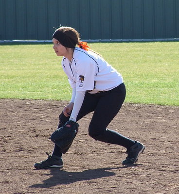 Image: Second baseman Morgan Cockerham is ready to pounce on the ball with the Tigers up to bat.