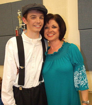 Image: Ty Windham, who plays “Marco” in Italy’s one act play version of All In Disguise, is congratulated by mother and one act play director Mrs. Andi Windham.