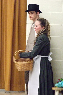 Image: Actors Hayden Woods (Flavio) and Maddie Pittman (Colombina) prepare to make their dramatic entrance.