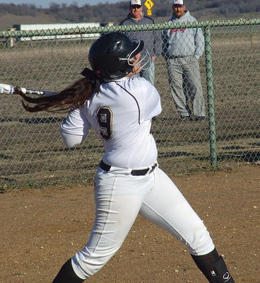 Image: Alyssa Richards(9) sends a message early to the Lady Wampus Cats. Richards hit an inside the park homerun to centerfield, a triple, and two doubles against Itasca.