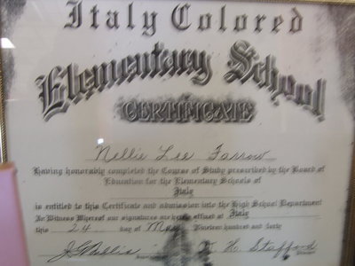 Image: A diploma when the school was Italy Colored Elementary School.