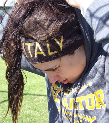 Image: All decked out in her Italy Lady Gladiator gear before taking the field is senior Alyssa Richards during tournament play in Corsicana.