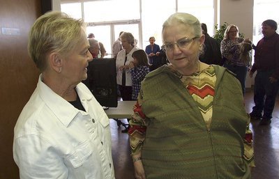 Image: Greg’s mother, Carla Pickard, visits with family friend and former co-worker, Ann Byers. Carla and Ann worked many years together for the Presbyterian Children’s Home in Waxahachie.