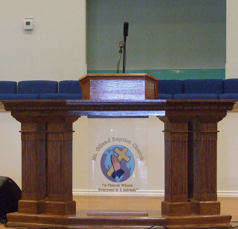 Image: The pulpit is ready for ministry at Mt. Gilead Baptist Church.