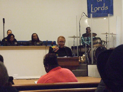 Image: Mistress of Ceremony, Elmerine Bell, welcomed everyone to the new sanctuary of Mt. Gilead Baptist Church.
