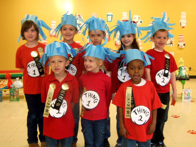 Image: Who are the kids dressed in blue? Thing 1 and Thing 2!