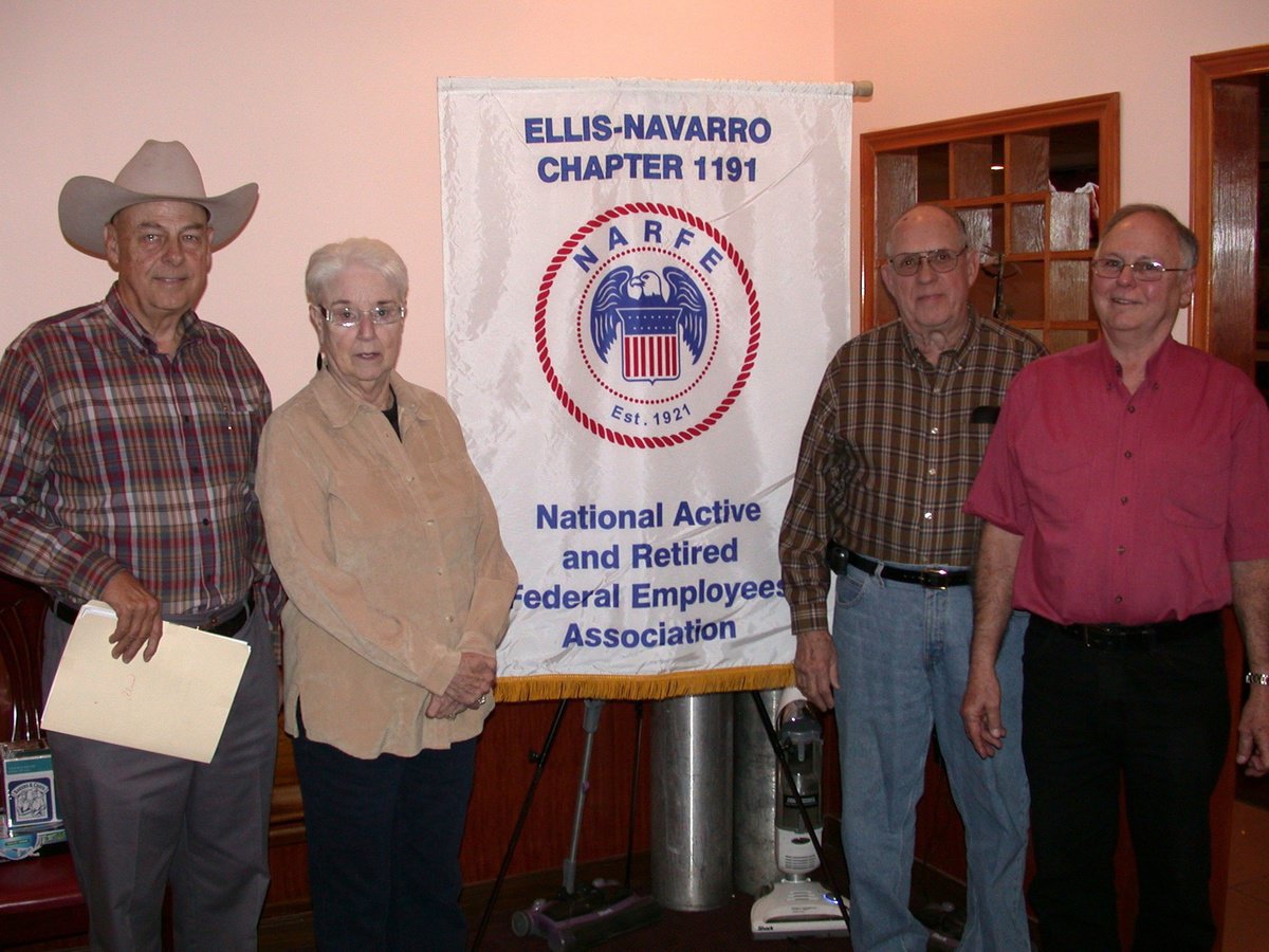 Image: Al Boon, Speaker, Joan Fraticelli, Doyle Marchbanks, Bobby Montgomery, Ennis residents and NARFE members.