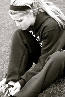 Image: Halee Turner laces up for the triple jump.