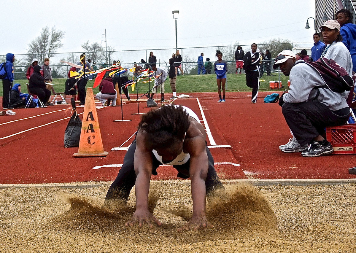 Image: Italy’s Kortnei Johnson sticks the landing to claim 1st place in the long jump while competing in a track meet held in Ennis recently.