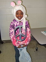 Image: Toni Darrough (first grader) is pictured here wearing her bunny hat.