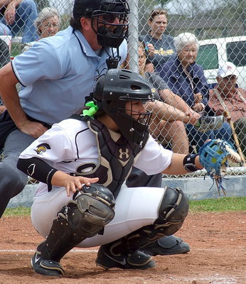 Image: Catcher Alyssa Richards(9) clamps down on a strike from pitcher Jaclynn Lewis.