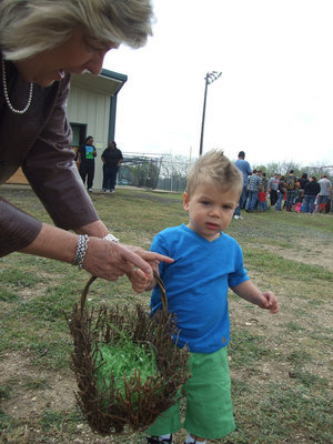 Image: Ann Hyles and great-grandson, Trip, are ready for the egg hunt.