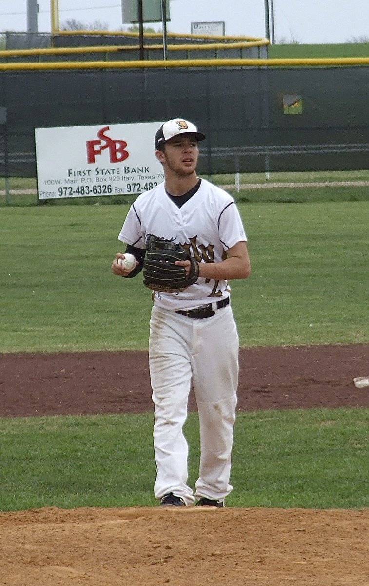 Image: Caden Jacinto(2) performs at a high level with a possible district championship on the line by recording 11 strikeouts against Frost.