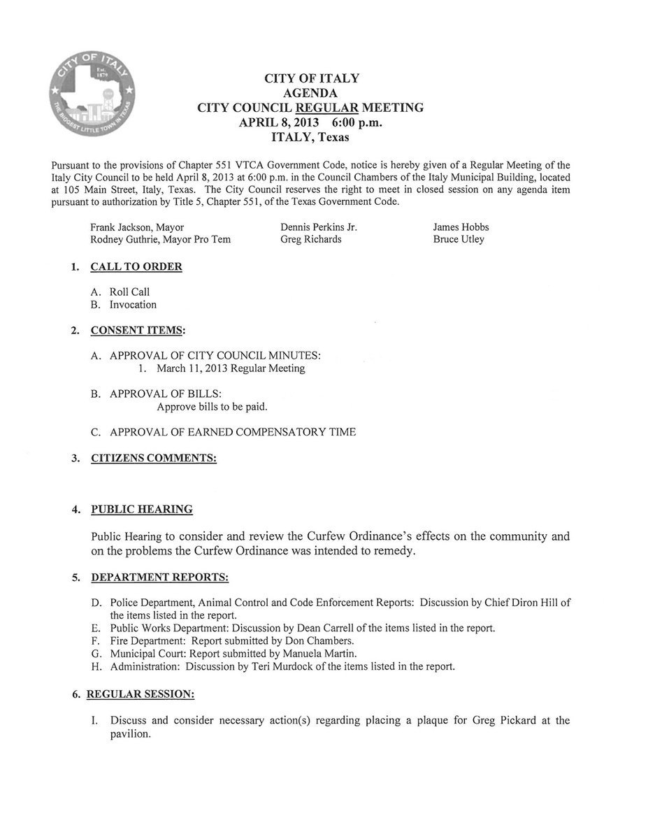 Image: Agenda – page 1