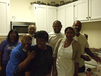 Image: Happy smiles and great cooks are located in the kitchen of the new Mt. Gilead Church.  (L-R) Back row: Deborah Robertson, Ervin Green, Sr, Bryant Cochran, Dennis Perkins, Sr. Front Row:  David Dixon, Theresa Cockran and Shannon Davis.
