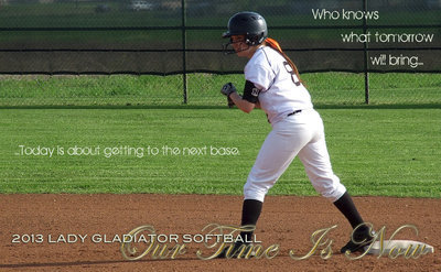 Image: Our Time Is Now! Senior Morgan Cockerham(8) and the Lady Gladiators are building a district championship one base at a time.