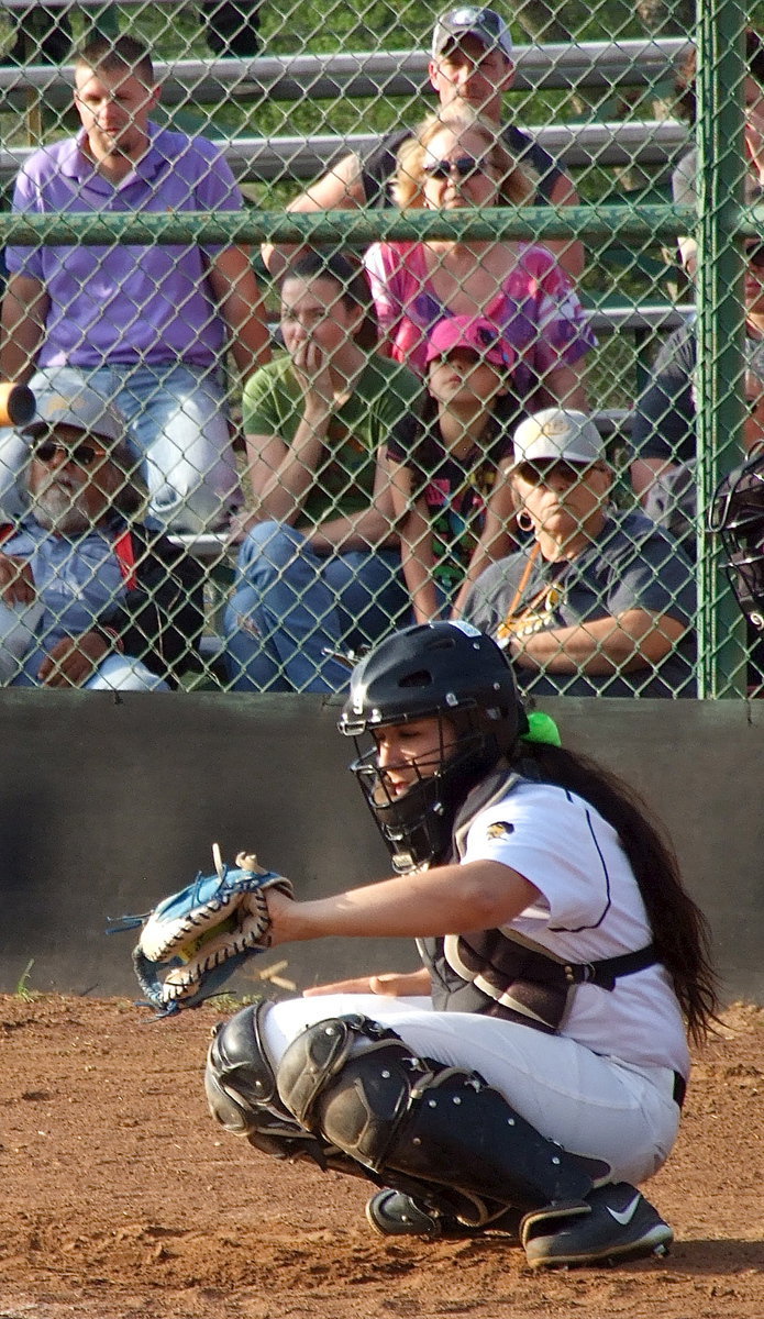 Image: Making it look easy and showing her athleticism while catching a strike is Alyssa Richards(9) as a few of her fans and family members looking on.