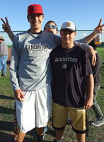 Image: Doubles tennis partners and the 2013 district champions, Cole Hopkins (Sr.) and Zain Byers (Jr.), will team up with alternate, Chase Hamilton (Sr.), pictured in the back, and represent Italy at the regional tennis tournament in Abilene on Wednesday. This past Saturday, the three Gladiators celebrated Senior Day at the softball field with the Lady Gladiators.