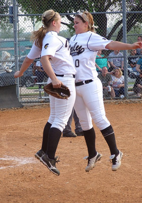 Image: Lady Gladiators Jaclynn Lewis(15) and Paige Westbrook(10) are enjoying their team’s momentum.