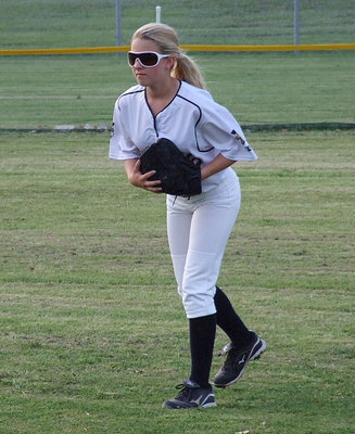 Image: Freshman right fielder Britney Chambers(4) stayed alert and came thru with two catches for outs.