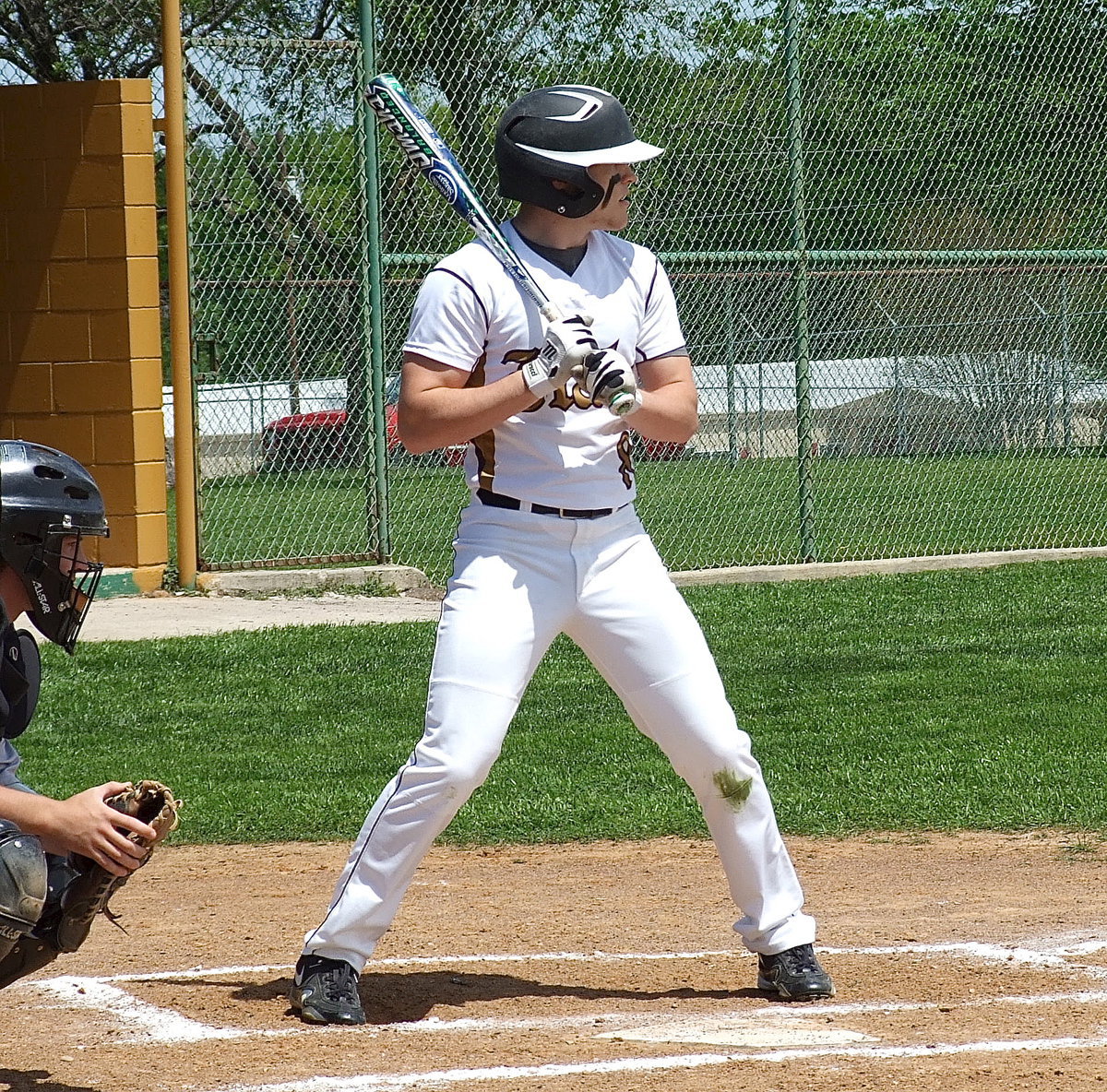 Image: Senior left fielder Hayden Wood(8) takes a few swings at Dawson.