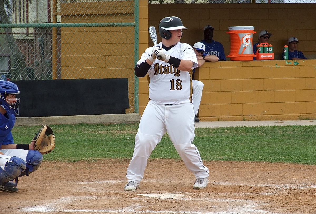 Image: Italy sophomore John Byers(18) settles into his batting stance against Frost.