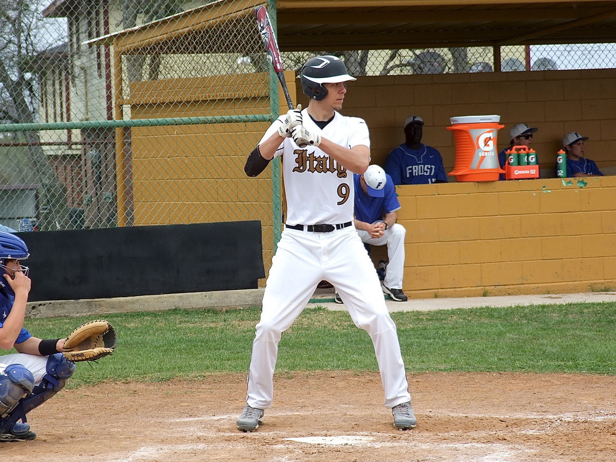 Image: Senior hit master Cole Hopkins(9) waits for the pitch from Frost.