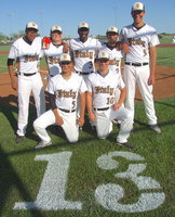 Image: Italy Baseball seniors 2013 are (B-R) John “Squirt” Hughes(6), Hayden Woods(8), Marvin Cox(3), Caden Jacinto(3) and Cole Hopkins(9). (F-R) Reid Jacinto(5) and Chase Hamilton(10) with their names and numbers forever etched in Gladiator lore.