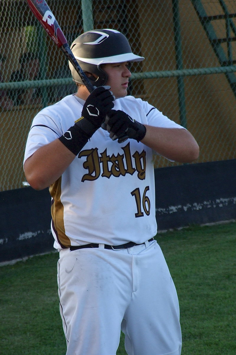 Image: Junior Gladiator Kevin Roldan(16) is on deck against Waxahachie Faith Family.