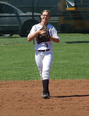 Image: Lady Gladiator sophomore second baseman Bailey Eubank(1) enjoys her team’s effort against Ferris.