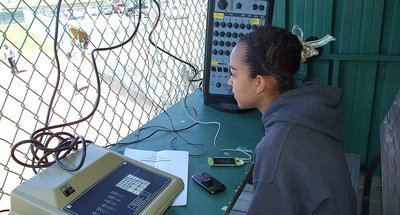 Image: Lady Gladiator manager April Lusk in her control tower.