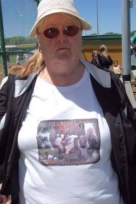Image: Elaine Richards sports her t-shirt print she made herself with an iron-on transfer. The image features her granddaughters Alyssa Richards(9), Brycelin Richards, daughter-in-law and Lady Gladiator coach Tina Richards and Tina’s husband Allen Richards, Elaine’s son.