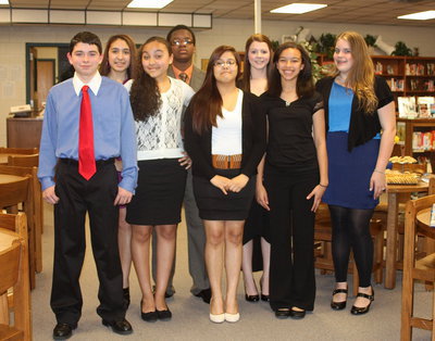 Image: The Italy National Junior Honor Society new inductees pose for picture inside the school’s library including: Elijah Garcia, Elizabeth Garcia, Vanessa Cantu, Jarvis Harris, Kimberly Mata, Brooke DeBorde, April Lusk and Christie Murray. Not pictured is Devonteh Williams.