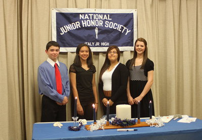 Image: Elijah Garcia, April Lusk, Kimberly Mata and Brooke DeBorde become official members of the Italy National Junior Honor Society.