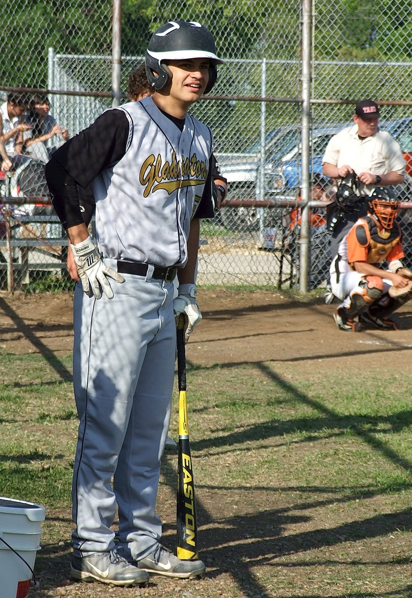 Image: Senior Reid Jacinto(5) is still smiling after hitting an over-the-fence home run earlier in the contest.