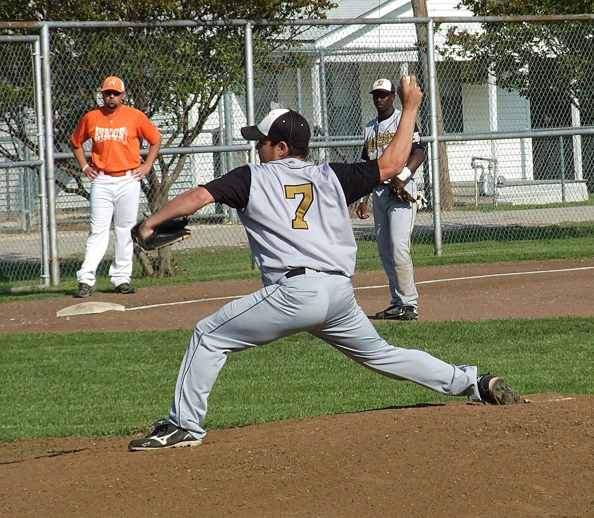 Image: Italy’s junior pitcher Tyler Anderson(7) records 6 strikeouts while facing 19 Avalon batters to get the 16-1 win for the Gladiators.