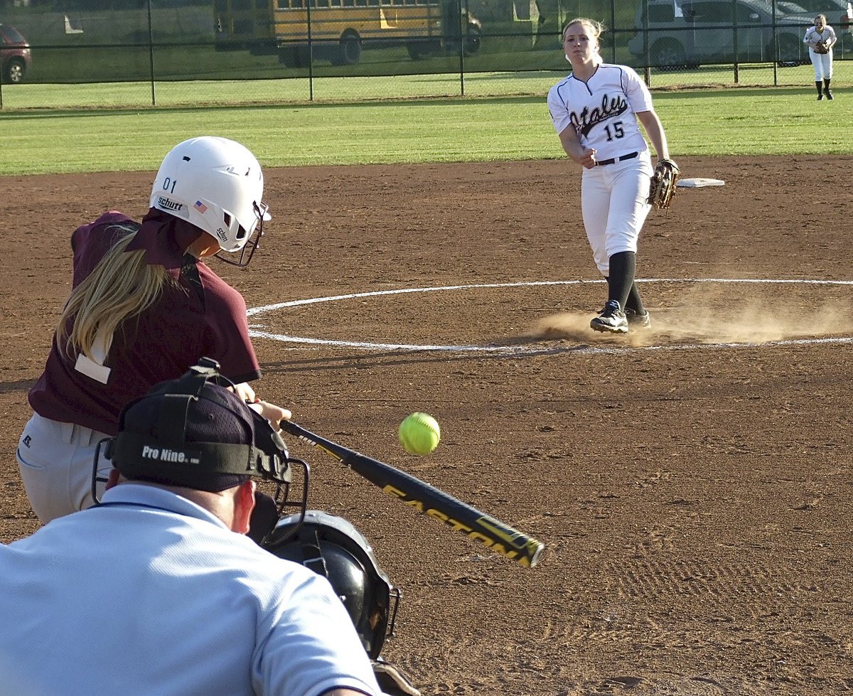 Image: Mildred’s hitters made good contact on the ball but Jaclynn Lewis and her Lady Gladiator teammates hung in their to finish the contest tied 2-2 after 5-innings.