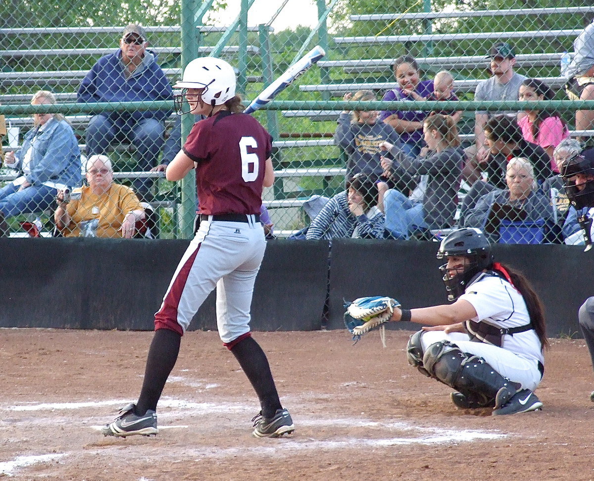 Image: Strike! Senior catcher Alyssa Richards(9) pulls in a strike from pitcher Jaclynn Lewis.