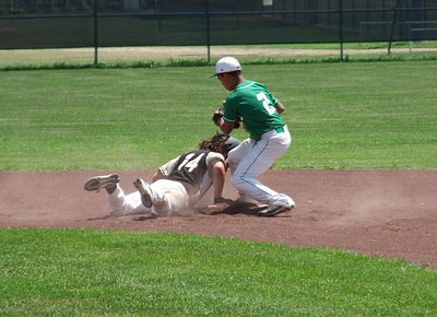 Image: Italy’s Kyle Fortenberry(14) slides back safely to the second base bag.