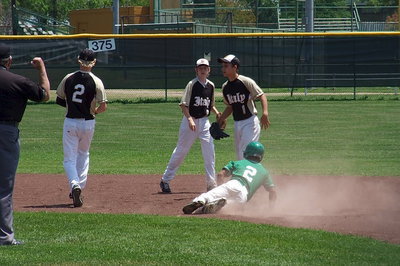 Image: Cody Boyd(2), Levi McBride(1) and Clayton Miller(8) make a Clifton runner regret trying to steal second.