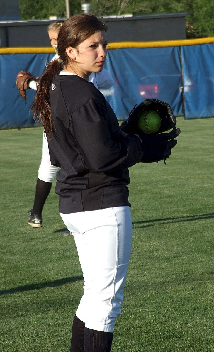 Image: Senior outfielder Morgan Cockerham(8) is ready to finish off Gorman as she prepares for game two of the double-header.