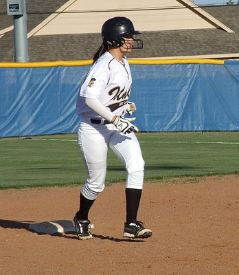 Image: Freshman Lillie Perry(12) stepped it up as a pinch-hitter for the Lady Gladiators.