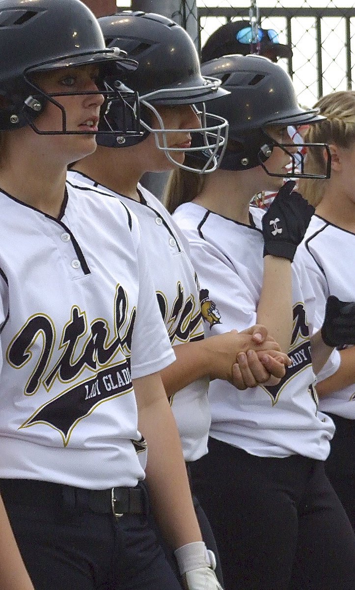 Image: Members of the Lady Gladiator hit squad are Madison Washington(2), Alyssa Richards(9) and Kelsey Nelson(14).