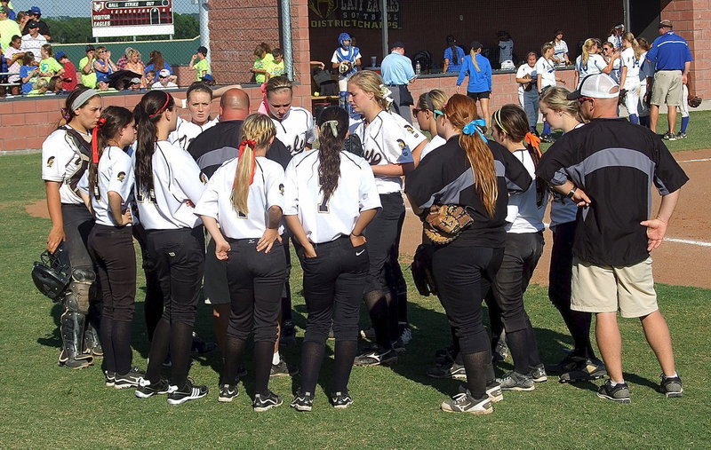 Image: Lady Gladiator head coach Wayne Rowe tries to keeps his team on target after falling behind Bosqueville late in game two of the series.