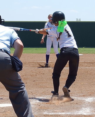 Image: Bailey Eubank(1) connects on a pitch as the sophomore slap hitter makes things happen.