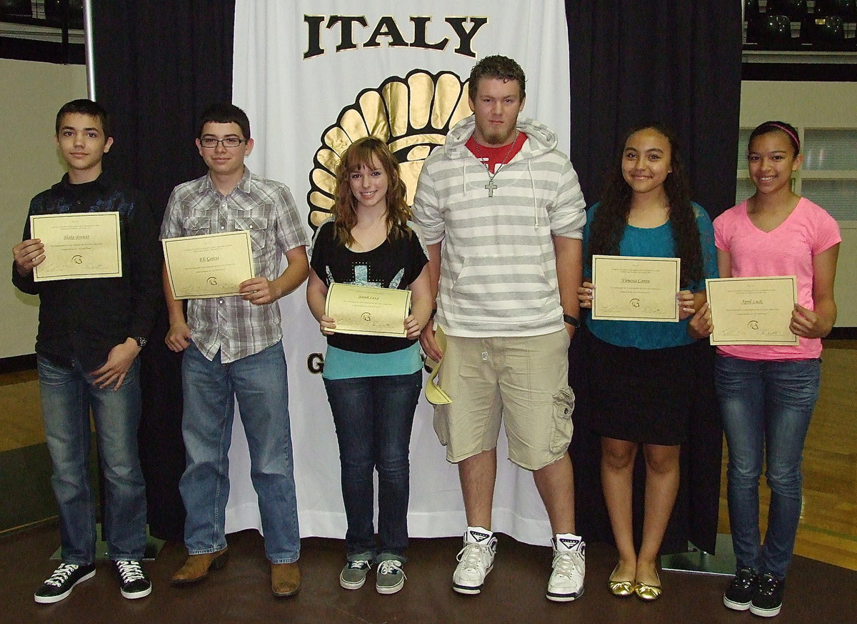 Image: 8th grade Varsity Band members are Blake Brewer, Eli Garcia, Sarah Levy, Hunter Wood, Vanessa Cantu and April Lusk.