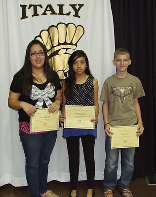 Image: 7th grade Computer Citizenship awards were presented to Lorena Rodriguez, Antonia Salazar and Colton Allen.