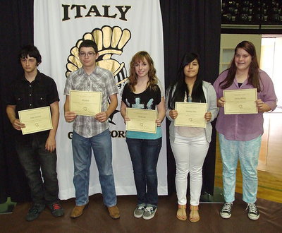 Image: 8th grade Reading students that achieved All A’s are Elliot Worsham, Eli Garcia, Sarah Levy, Kimberly Mata and Christy Murray