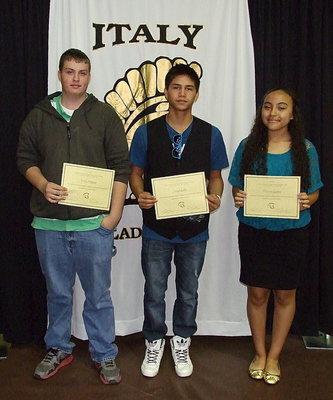 Image: 8th grade Citizenship recipients are Aaron Pittman, Joseph Celis and Vanessa Cantu.